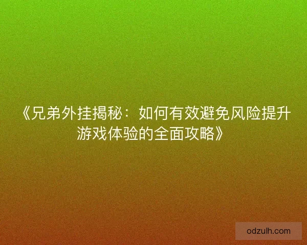 《兄弟外挂揭秘：如何有效避免风险提升游戏体验的全面攻略》