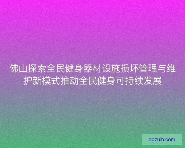 佛山探索全民健身器材设施损坏管理与维护新模式推动全民健身可持续发展